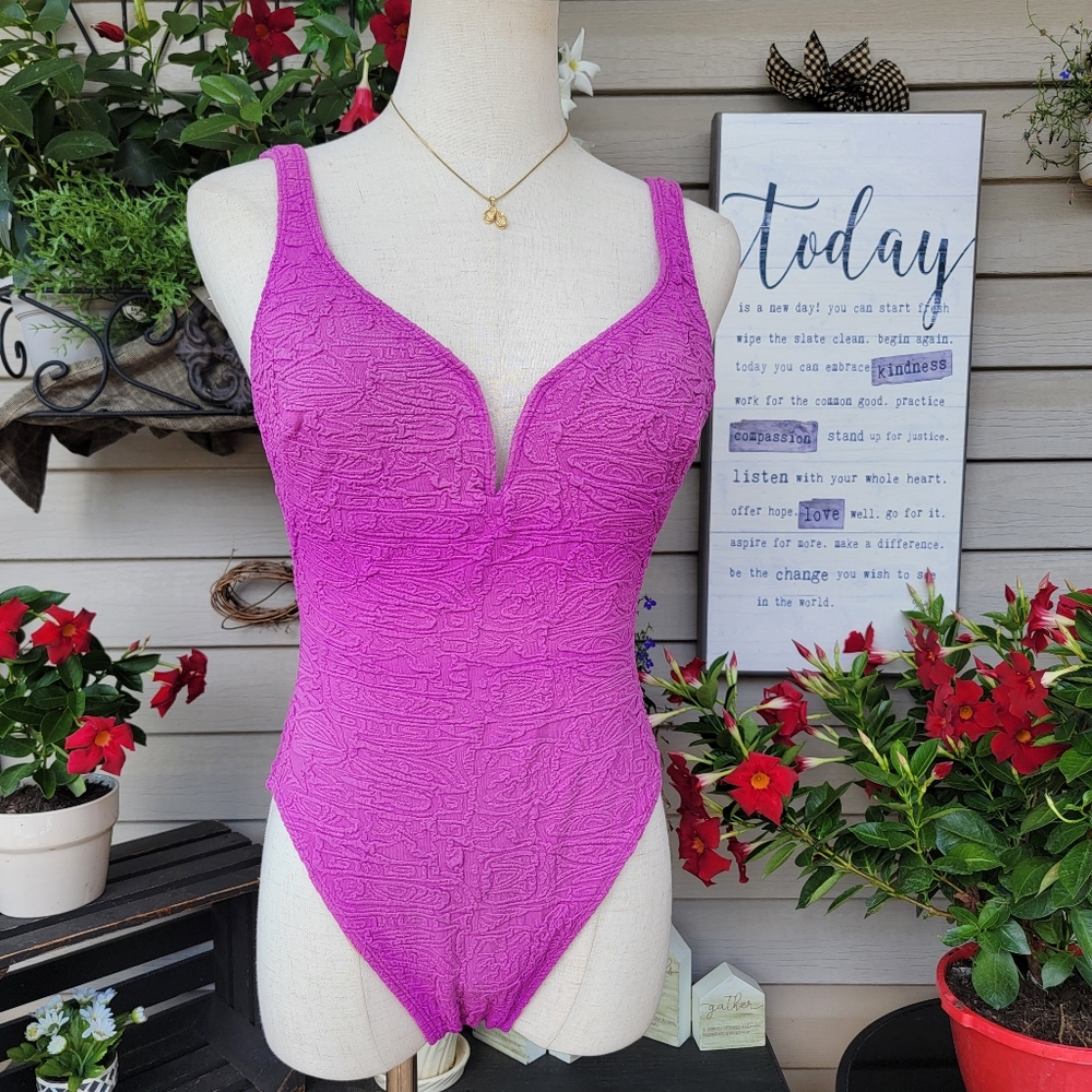 LA BLANCA ♡ Absolutely Gorgeous Vintage Purple 1pc Padded Bralette Swimsuit 10